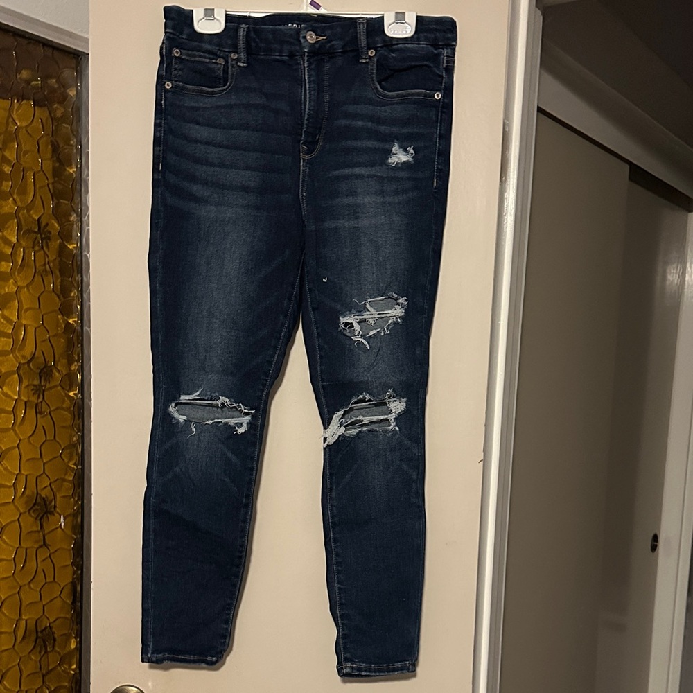 American Eagle Luxe Stretch Distressed Blue Jeggings